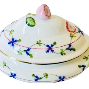 Herend Blue Garland Mini Tureen with Pink Lemon and Pink Ribbon for Breast Cancer...Never Used!