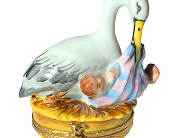 Stork With Baby Limoges Box...Older Version...Limited Edition…Mint