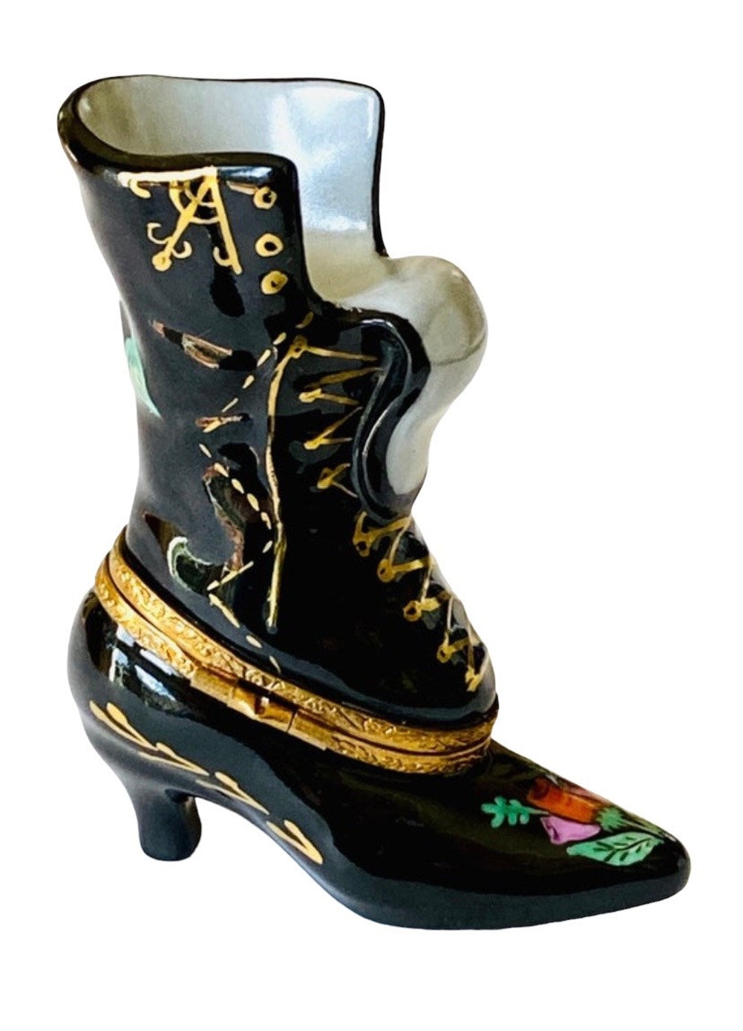 Victorian Black Boot With Roses by Limoges...retiredmint - Etsy
