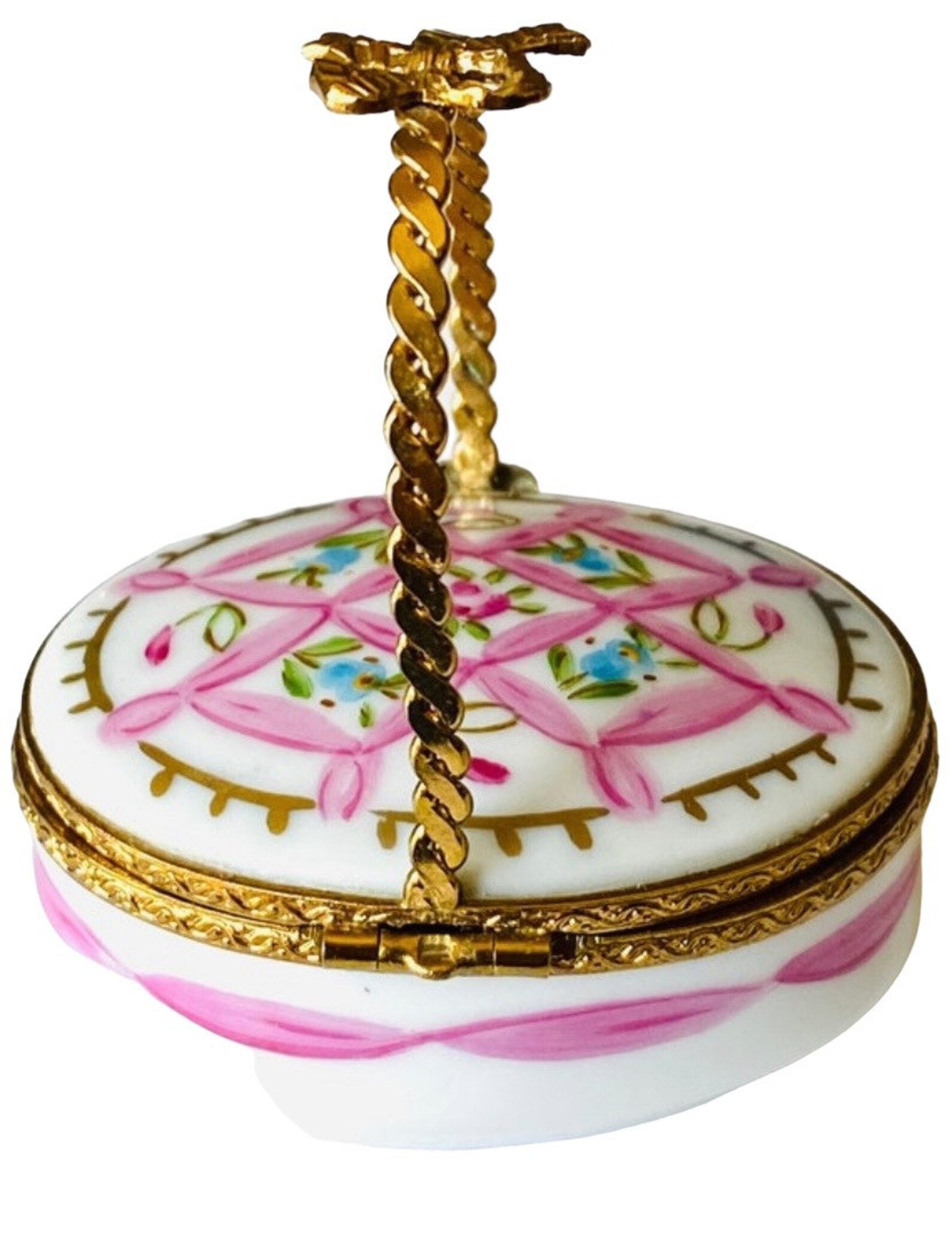 Limoges Basket With Hand Painted Flowers Woven Brass Handle Etsy