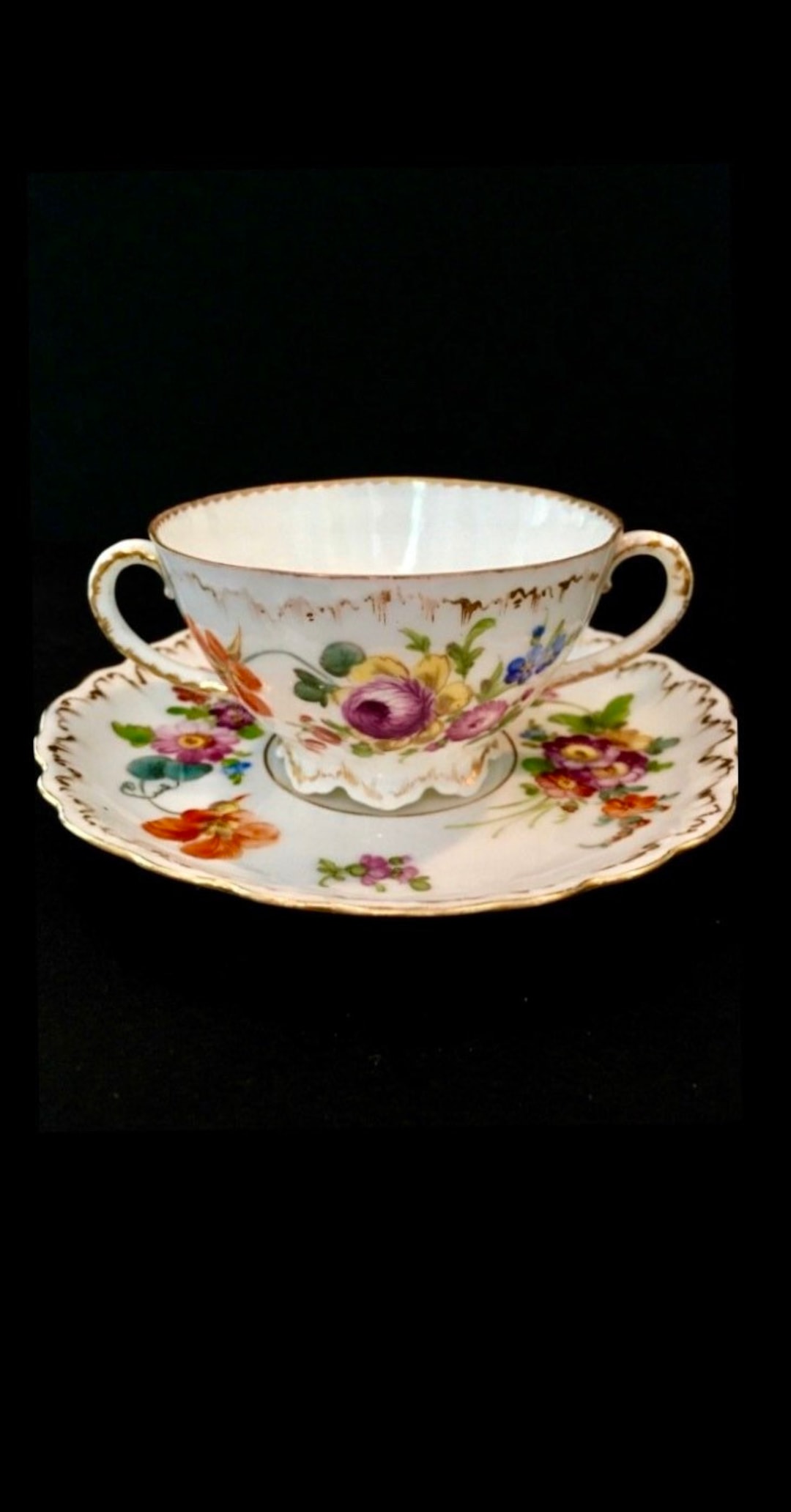 Antique Dresden Richard Klemm Porcelain Bouillon Cup and