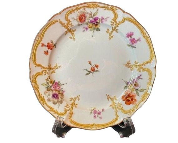 KPM Berlin Neu-Ozier (Neuzierat) Floral Dessert Plate – Raised Gilt – Post-1832…Exquisite