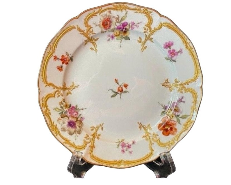 KPM Berlin Neu-Ozier (Neuzierat) Floral Dessert Plate – Raised Gilt – Post-1832…Exquisite image 1