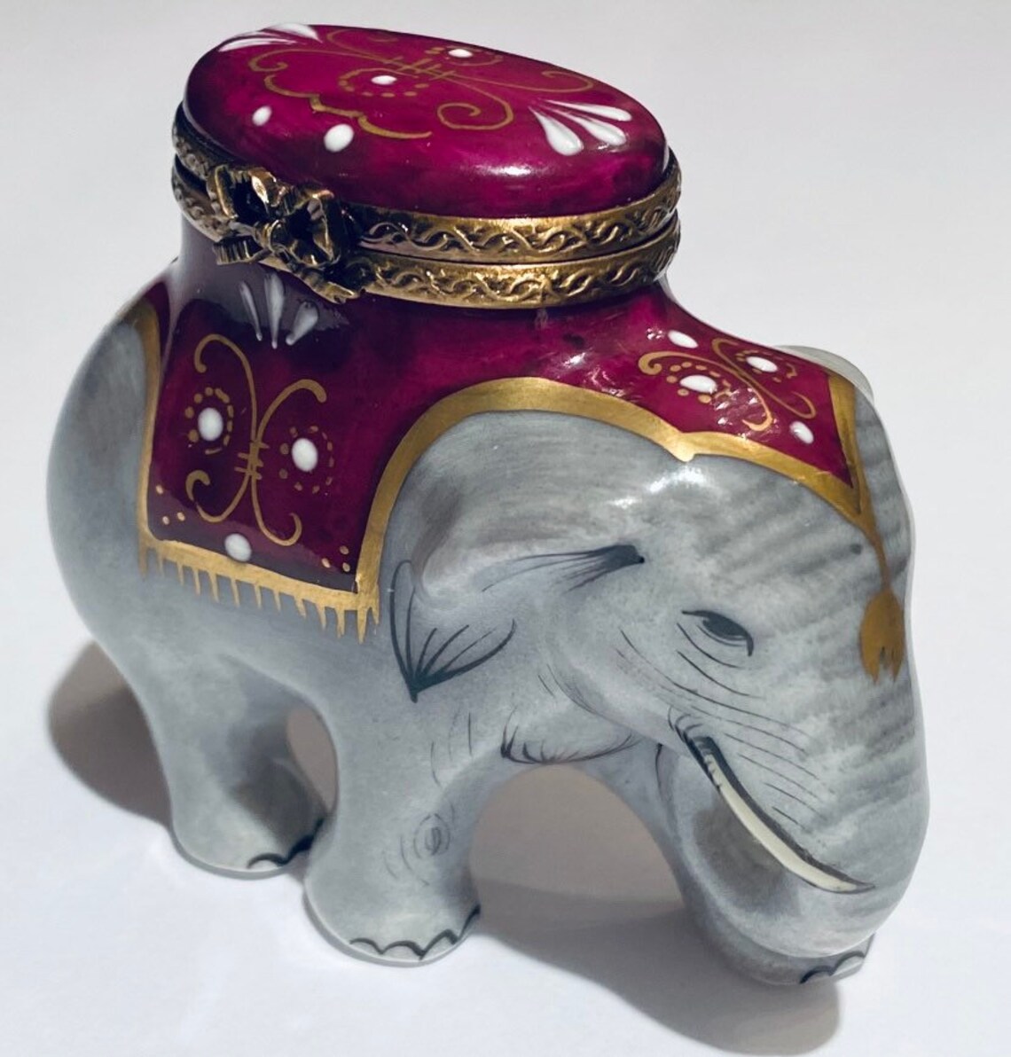 Limoges Box indian Elephant With Burgundy Saddle Etsy