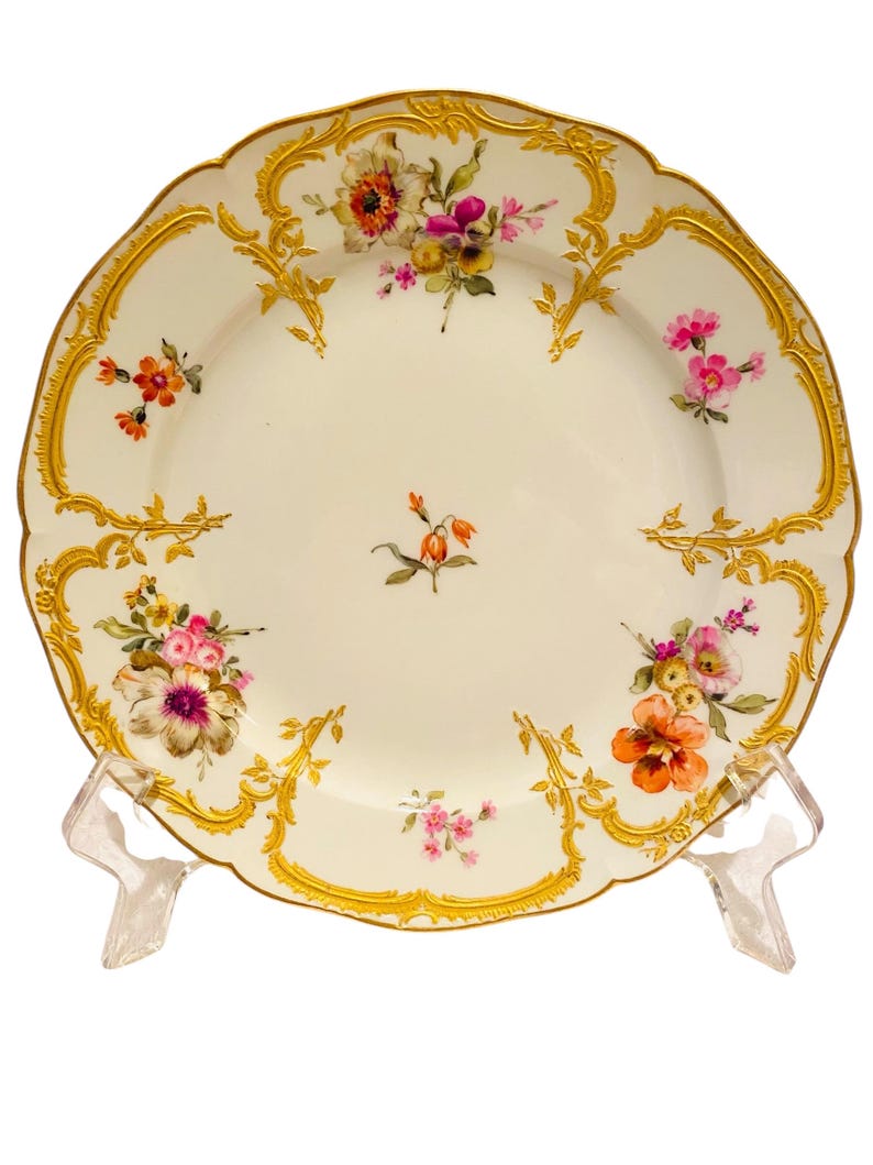 KPM Berlin Neu-Ozier (Neuzierat) Floral Dessert Plate – Raised Gilt – Post-1832…Exquisite image 9
