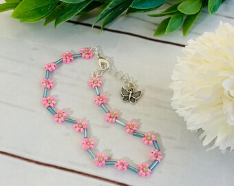 Daisy Anklet Ankle Bracelet Handmade Silver Plated Ladies//Girls//Boys