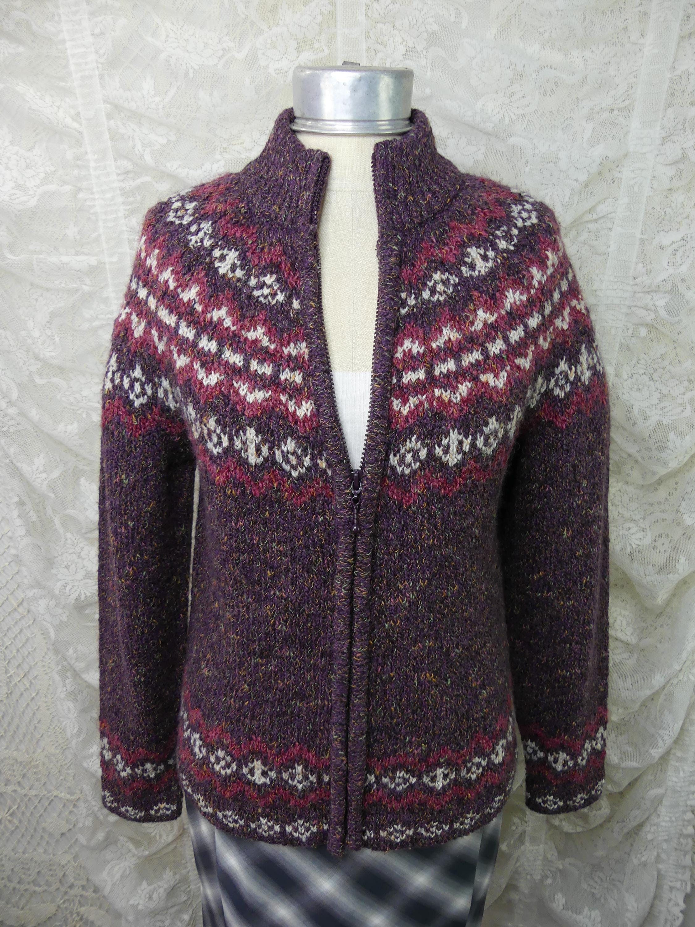 Vintage 90s Fair Isle Zip up Sweater - Etsy
