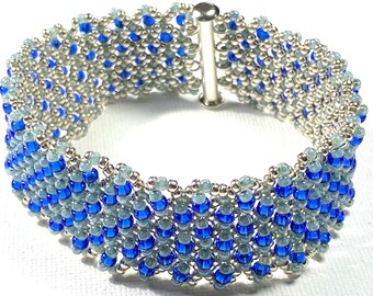 Handmade Beaded Bracelet, Cobalt Blue and Silver