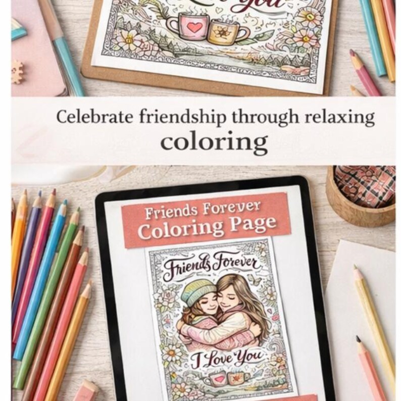 Friends Forever Coloring Page Printable | Friendship Adult Coloring ...