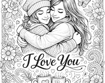 Página para colorear de Amigos para siempre (imprimible) / Página para colorear de amistad para adultos / Hoja para colorear de Te amo / Descarga instantánea
