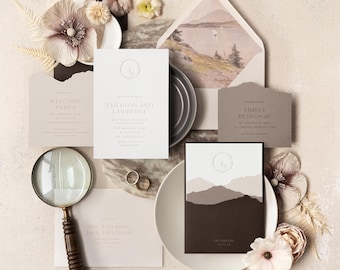 Emerson and Lawrence Custom Wedding Invitation Set, SAMPLE: Mountain Horizon and Layered, Modern Wedding Invitation Suite