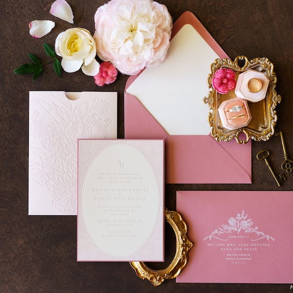 Anastasia and Gabriel Custom Wedding Invitation Set, SAMPLE: Romantic Soft Floral Wedding Invitation Suite