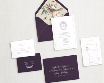 Simona and Gary Custom Wedding Invitation Set, SAMPLE: Ornate Monogram Crest Letterpress Wedding Invitation Suite