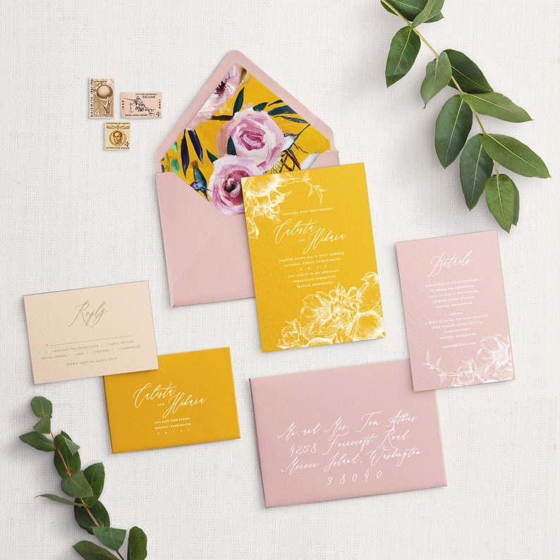 Calista and Hikaru Custom Wedding Invitation Set, SAMPLE: Elegant and Whimsical Wedding Invitation Suite image 5