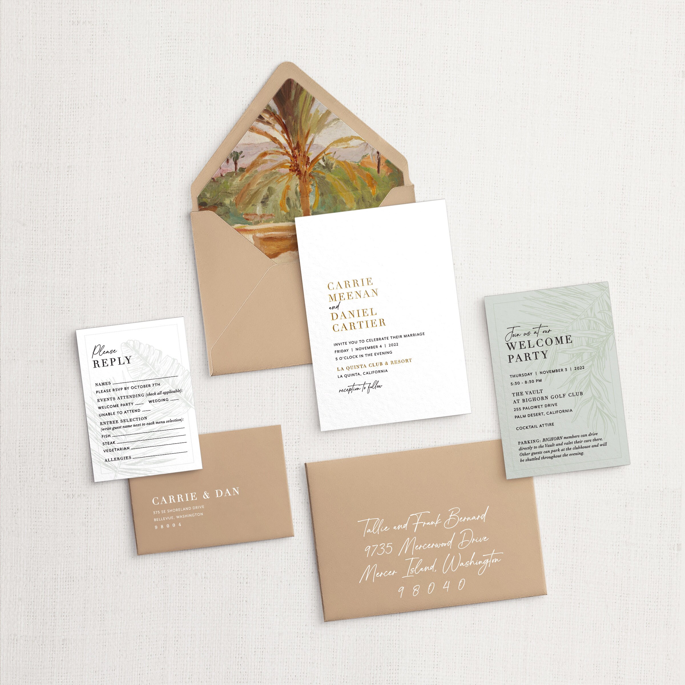 Carrie and Dan Custom Wedding Invitation Set, SAMPLE: Bold Whimsical Desert or Tropical Wedding Invitation Suite
