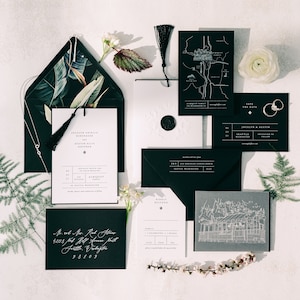 Jocelyn and Austin Custom Wedding Invitation Set, SAMPLE: Modern and Elegant, Letterpress Wedding Invitation Suite