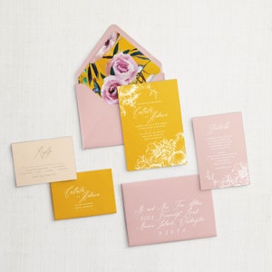 Calista and Hikaru Custom Wedding Invitation Set, SAMPLE: Elegant and Whimsical Wedding Invitation Suite image 1