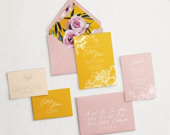 Calista and Hikaru Custom Wedding Invitation Set, SAMPLE: Elegant and Whimsical Wedding Invitation Suite