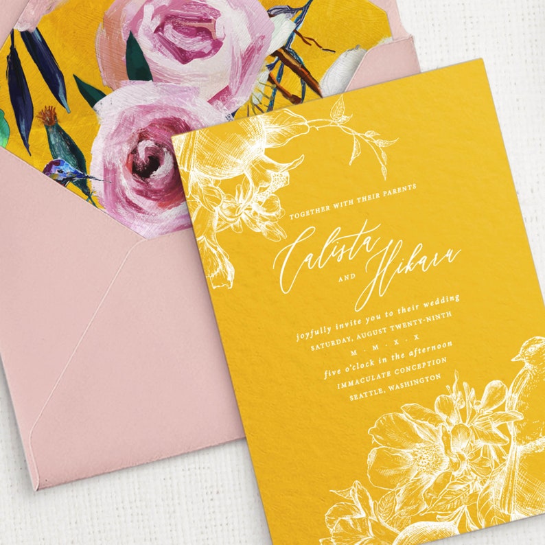 Calista and Hikaru Custom Wedding Invitation Set, SAMPLE: Elegant and Whimsical Wedding Invitation Suite image 2