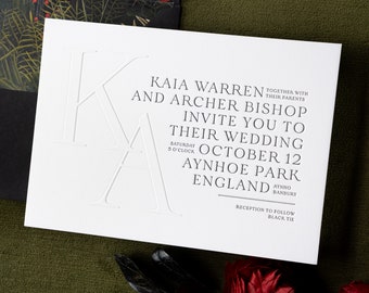 Kaia and Archer Custom Wedding Invitation Set, SAMPLE: Modern and Striking, Letterpress Wedding Invitation Suite