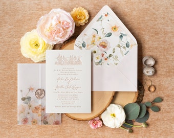 Amber and Matt Custom Wedding Invitation Set, SAMPLE: Elegant and Romantic, Letterpress Wedding Invitation Suite