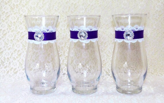 Custom Wedding Vases Choose Ribbon And Lace Color Hurricane Etsy