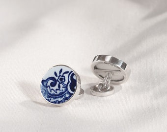 Willow porcelain cufflinks, romantic valentines day gift for him 20th anniversary
