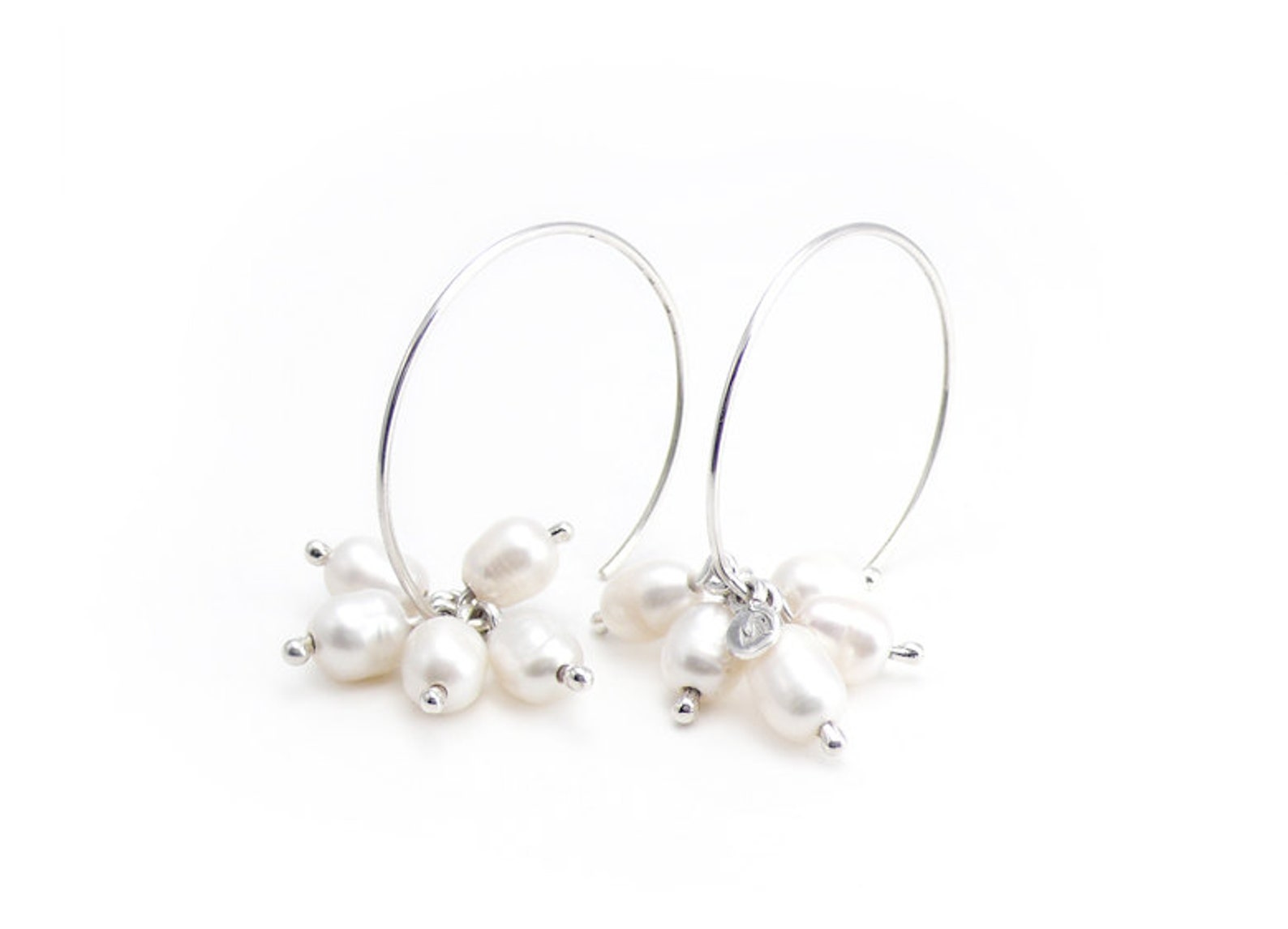Handmade Large Freshwater Pearl Sterling Silver Hoop Earrings (2 Inch) 925 Butterfly Closure