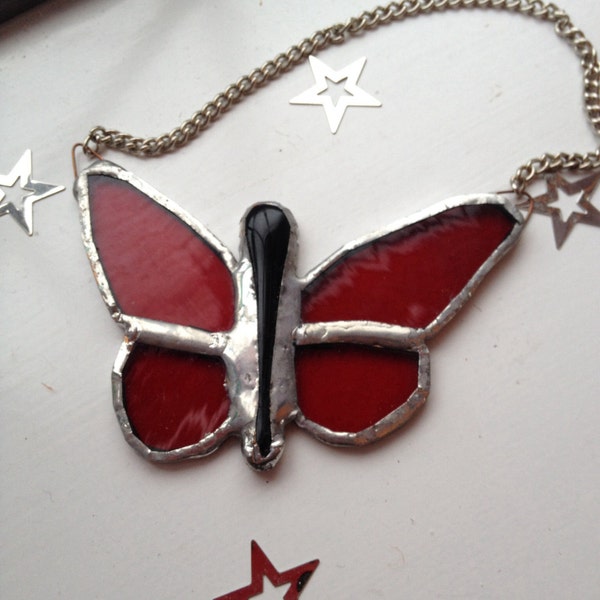 Red stained glass butterfly