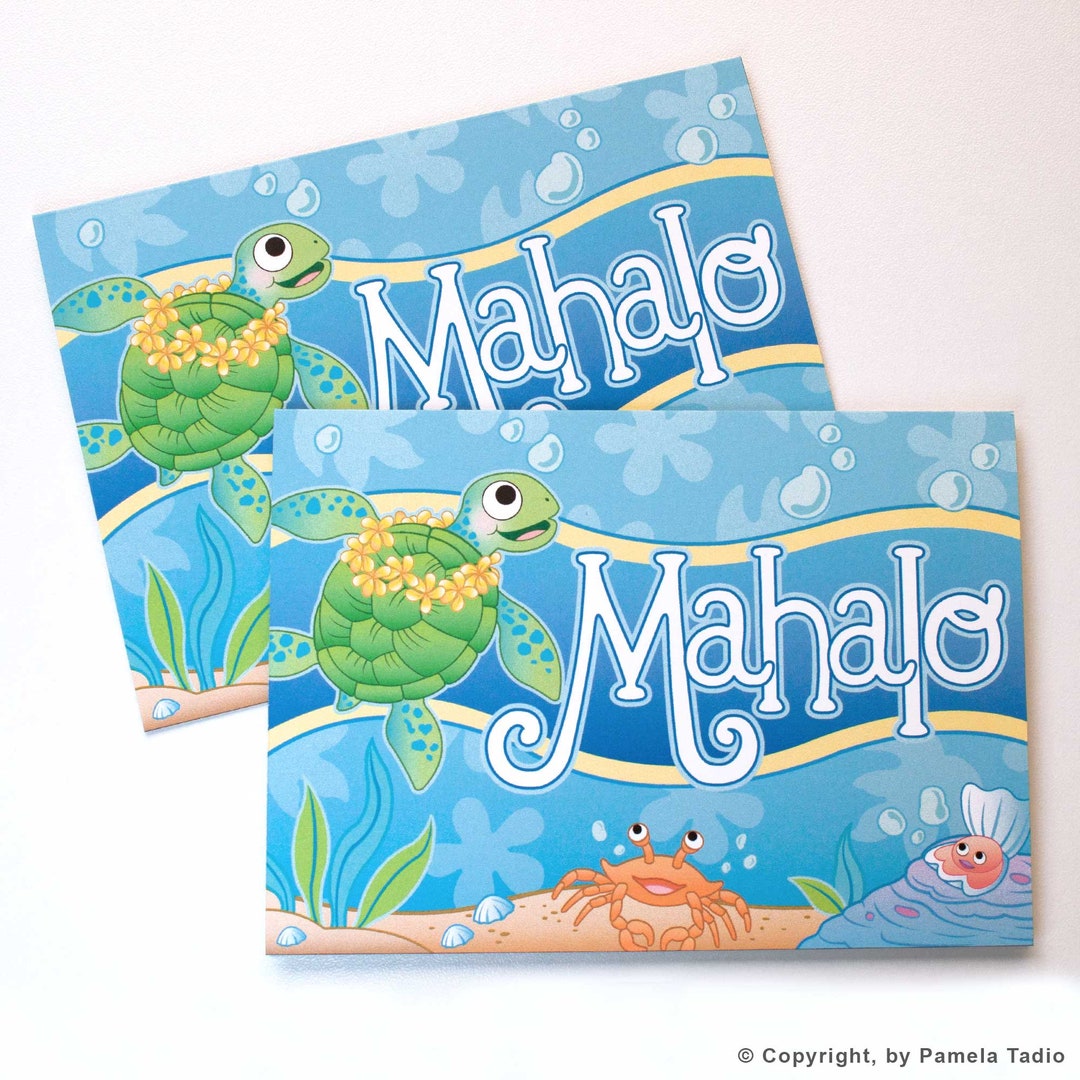 Hawaiian Note Cards Honu Sea Turtle Mahalo, Thank You, Hawaii, Beach