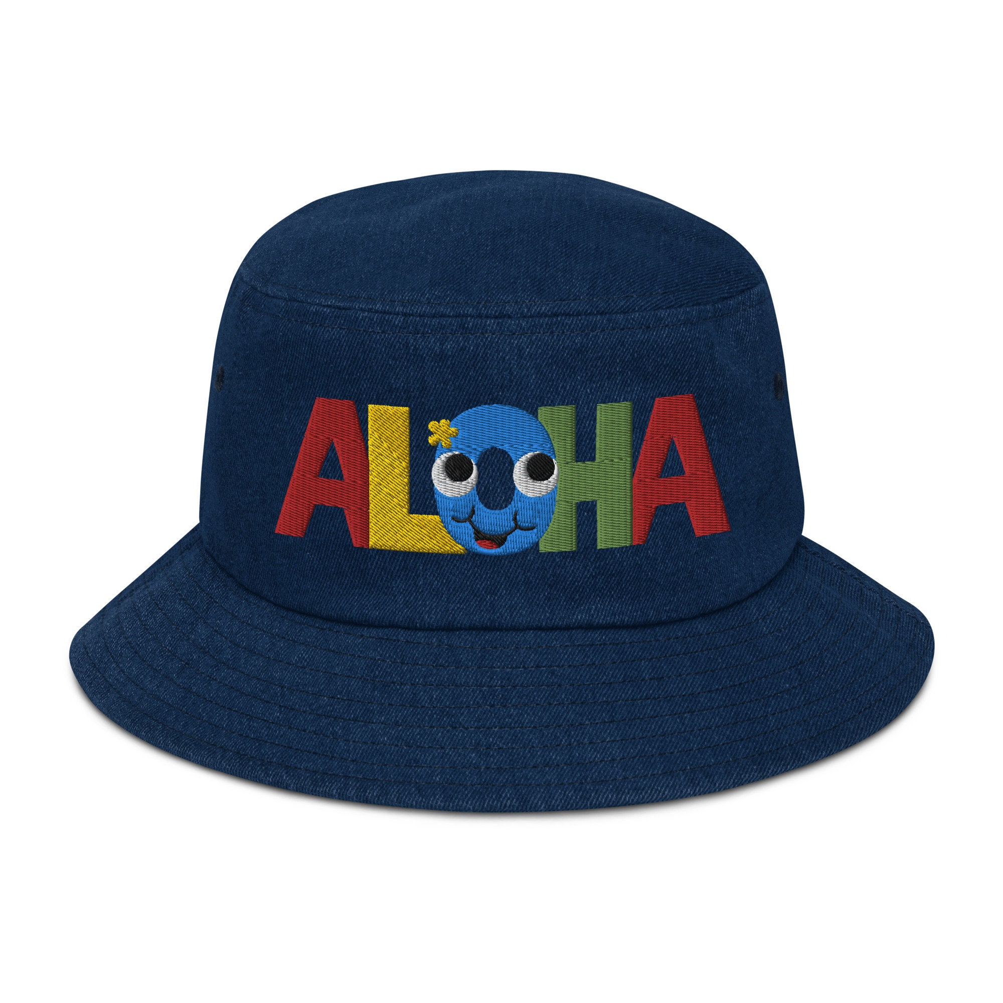 Alo Denim Bucket Hat with White Embroidered Logo Glam-Aholic Denim Bucket Hat: Elevate Your Look with  main image 2