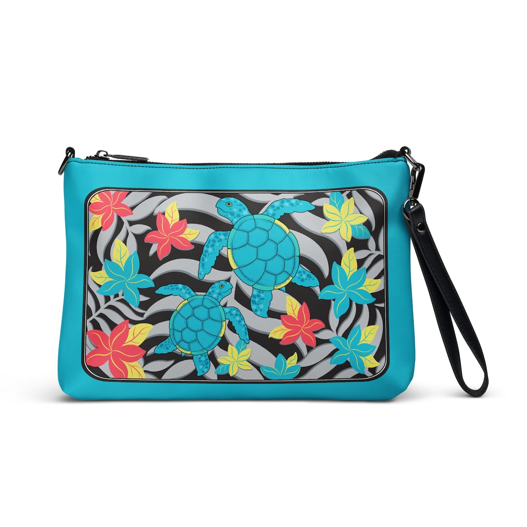 Hawaii Turtle With Hibiscus Tribal Blue Shoulder Handbag - LT12 main image 0