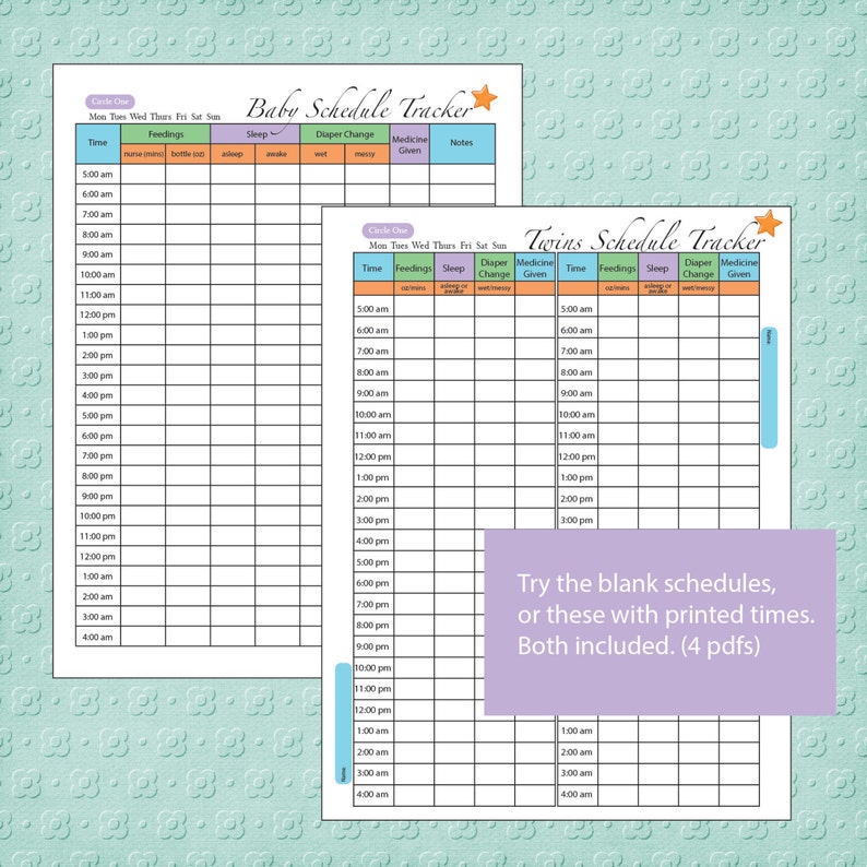 Printable Baby Schedule Tracker and Twins Schedule Tracker