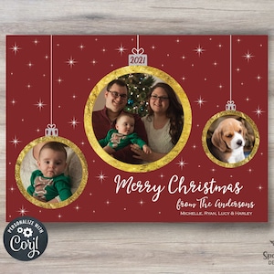 Bewerkbare Goil folie foto kerstkaart, vrolijk kerstfeest, kerstkaart foto, vakantie kerst sjabloon bewerkbare afdrukbare sjabloon Corjl