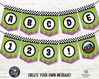 Printable Monster Truck Birthday Banner Boy Birthday Banner Party Flag Monster Truck Party Decor Monster Jam Editable Template Corjl MT01