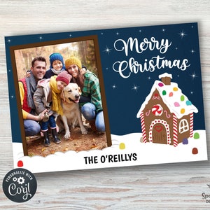 EDITABLE Christmas Photo Card, Merry Christmas Family Photo Christmas Card Gingerbread House Printable Christmas Template Corjl