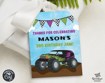 Monster Truck Birthday Favor Tags Thank You Tags Monster Jam Party Boy Bday Kids Birthday Party Decor Printable Editable Template Corjl MT01
