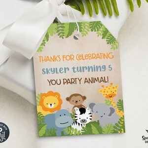 Printable Jungle Birthday Favor Tags Thank You Tags Party Animals Birthday Safari Animals Jungle Party Decor Editable Template Corjl JA01