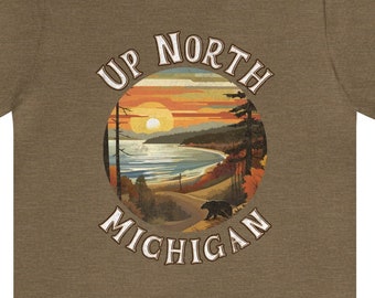 Up North Michigan Sleeping Bear Dunes Lake Sunset ~ Unisex Women's Men's Short Sleeve Tee T-Shirt Jersey S M L XL 2X 3X