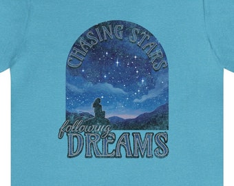 Chasing Stars Following Dreams ~ Unisex Women's Men's Short Sleeve Tee T-Shirt Jersey Starry Night Sky S M L XL 2X 3X