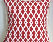Trellis Design. Red Cream Pillow Cover. Throw Pillow. Pillow . Cushion Cover. 18 x18 inch. Red. Cotton. Home decor. Accessory. Crimson