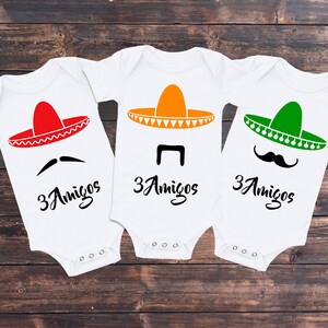 3 amigos, Three Amigos, 3 amigo shirts, friend shirts for 3, best friend shirts for 3 people, triplet onesies, 3 amigo onesies, triplets