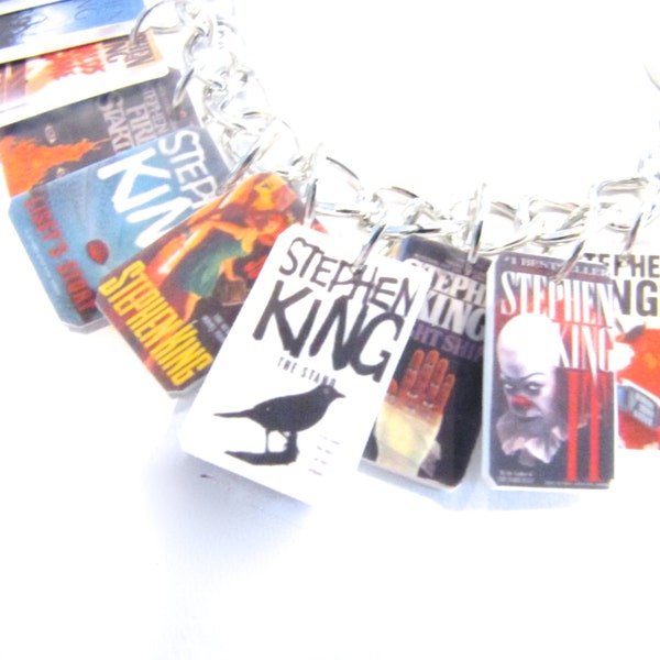 Stephen King charm Bracelet- -books, author- it, the stand, fire starter, dead zone, night shift, carrie, pet seminary