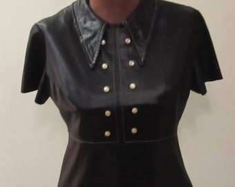 Vintage 60's 70's MOD Mini Dress Carnaby Street Vinyl Look Babydoll Goth S M