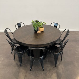 Made to order round dining table seat 6-8 comfortably with high quality dark oak wood