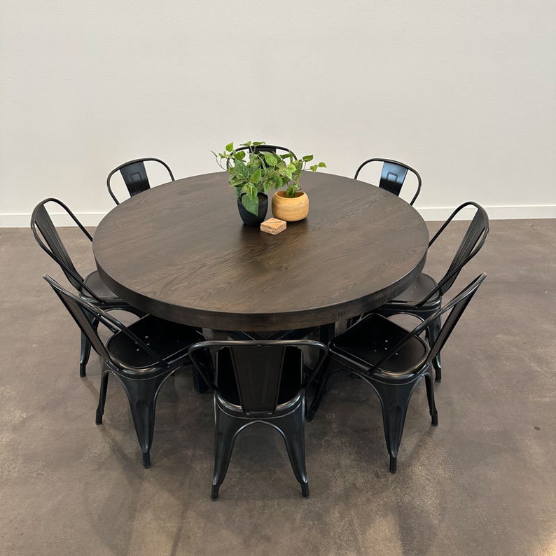 Made to order round dining table seat 6-8 comfortably with high quality dark oak wood
