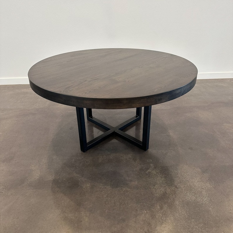 Rustic 60" Oak Hardwood Kitchen Table with flat black industrial metal base