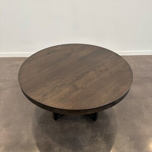 Rustic Oak Hardwood 60" Round Dining Table with dark natural wood finish - charcoal rubio monocoat