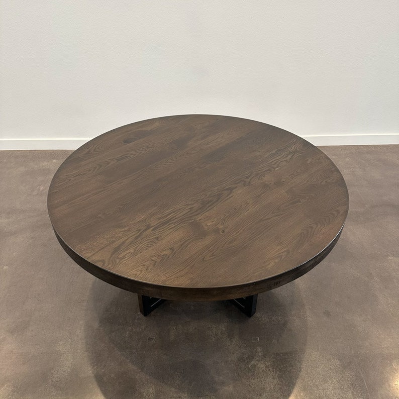 Rustic Oak Hardwood 60" Round Dining Table with dark natural wood finish - charcoal rubio monocoat