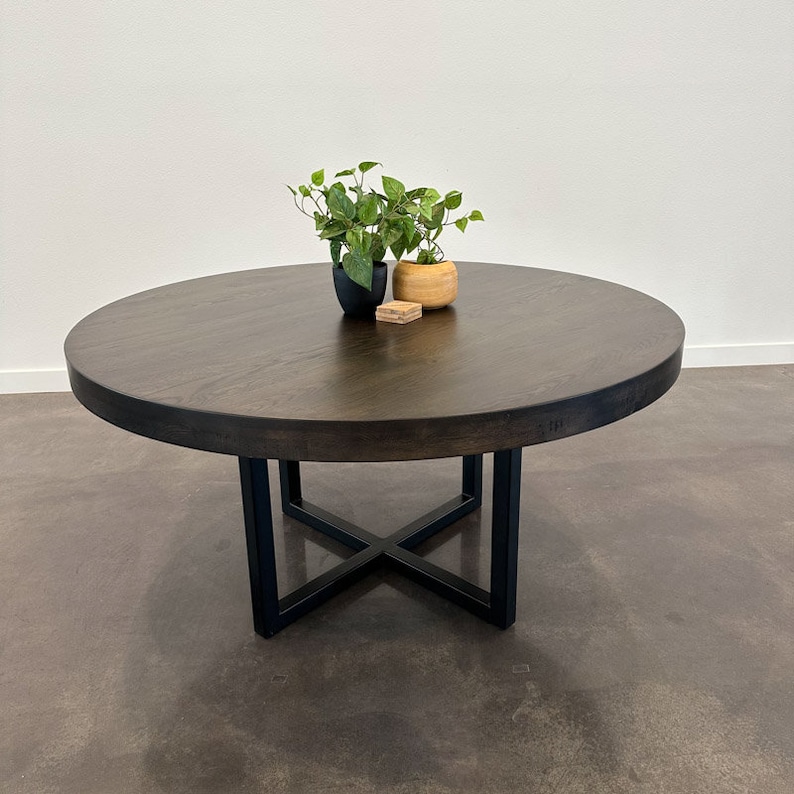 Custom 60" round kitchen table with black metal base - custom sizes and colors available
